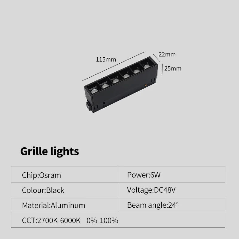 New Magnetic Track Light - Dimmable with Remote Control and 48V LED Ceiling Lamp grille light 6w / Warm white 3000K