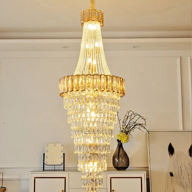 Large Modern Crystal Chandelier For Staircase Luxury Amber Smoky Gray Home Decor Hanging Light