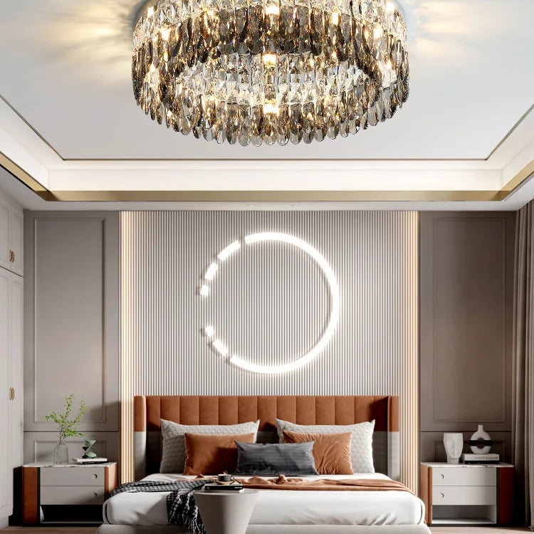 Nordic Simple Modern Crystal Ceiling Lamp - Chrome Silver Finish For Living Dining And Bedroom