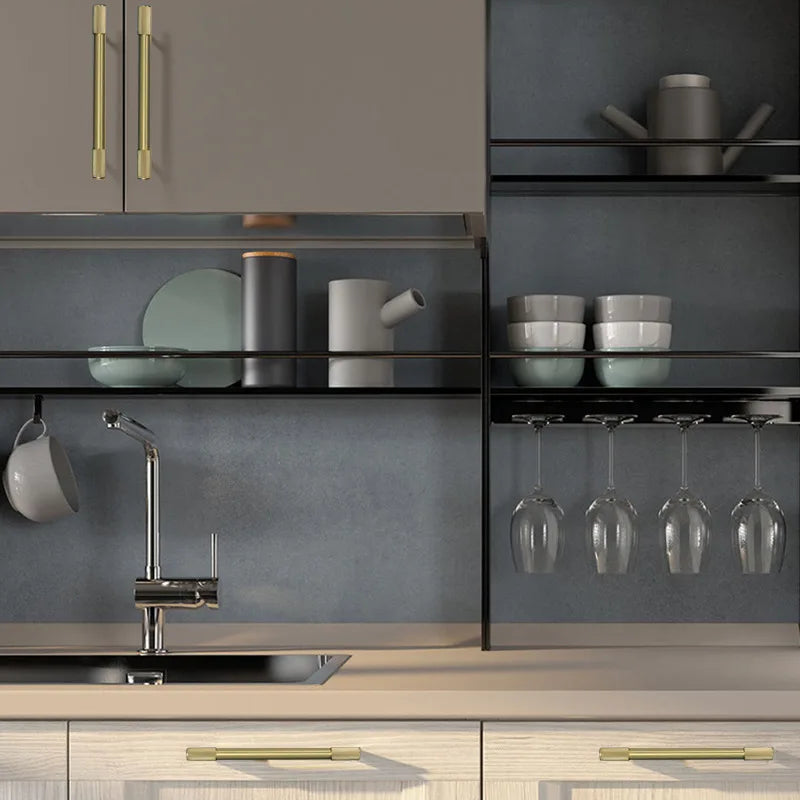 Solid Brass Knurled Cabinet Handles – Satin Gold Long Wardrobe Bar Pulls and Drawer T-Bars Handles