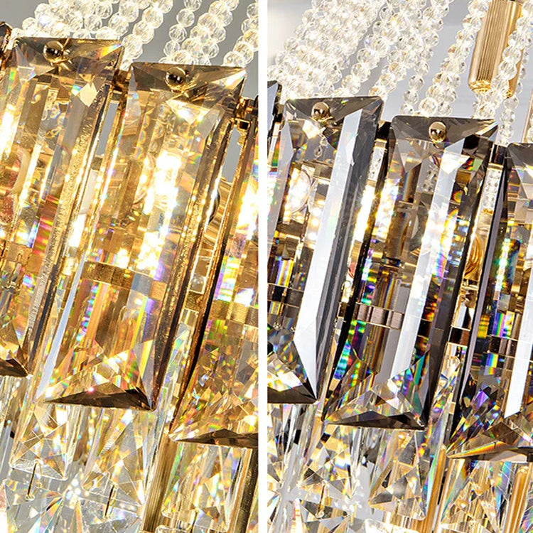 Large Modern Crystal Chandelier For Staircase Luxury Amber Smoky Gray Home Decor Hanging Light