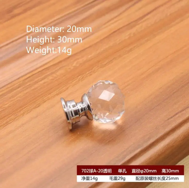 Round Cut Crystal Ball Knobs – Polished Chrome Cabinet Handles in 30mm 40mm 50mm (Clear Pink Blue Green Amber) 25mm