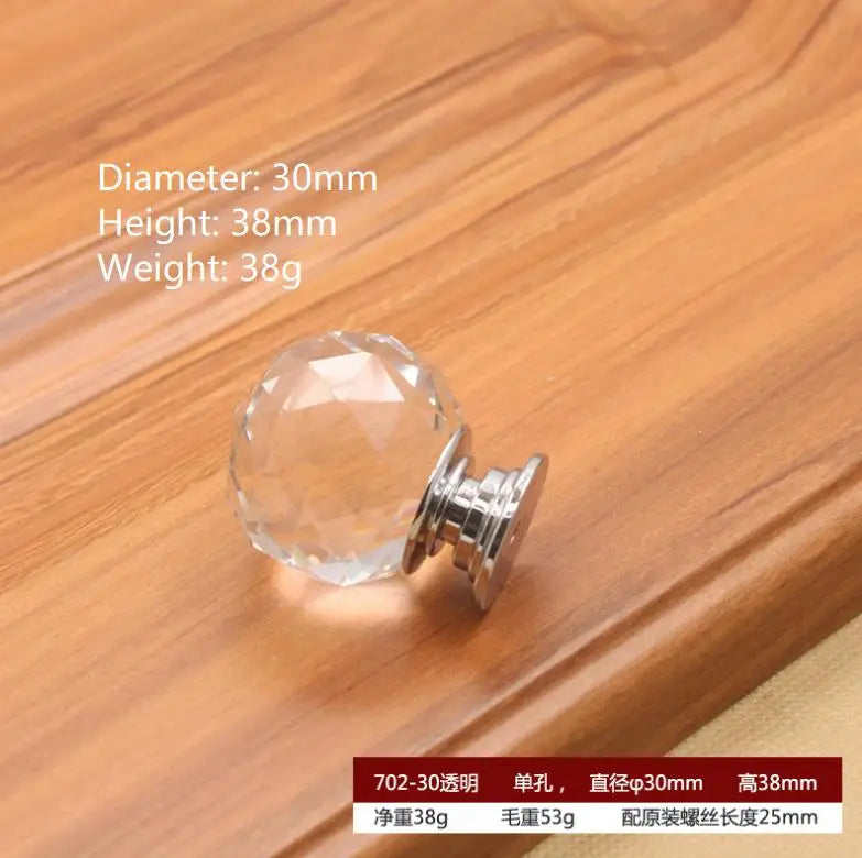 Round Cut Crystal Ball Knobs – Polished Chrome Cabinet Handles in 30mm 40mm 50mm (Clear Pink Blue Green Amber) 30mm