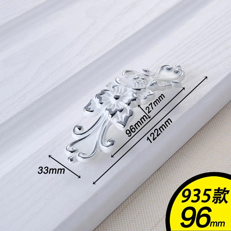 European Ivory White Cabinet Handle – Elegant Zinc Alloy Drawer Pulls for Dressers Closets and Cupboards (96mm) 935-96