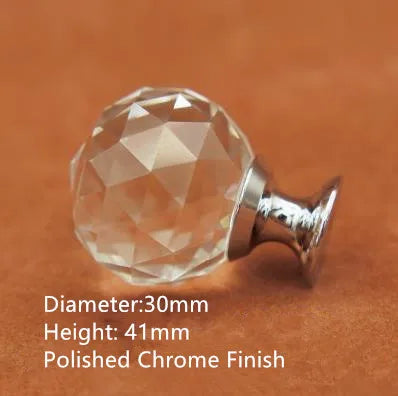 Clear Crystal Cabinet Knobs – Chrome & Gold Base Glass Drawer Pulls in 20mm 25mm 30mm 40mm 30mm chrome Knob