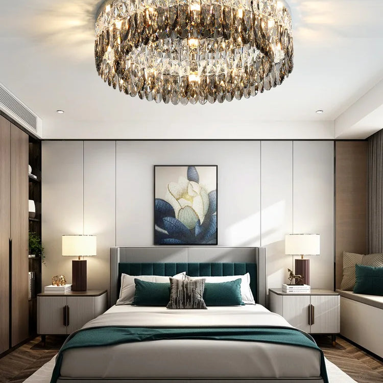 Nordic Simple Modern Crystal Ceiling Lamp - Chrome Silver Finish For Living Dining And Bedroom