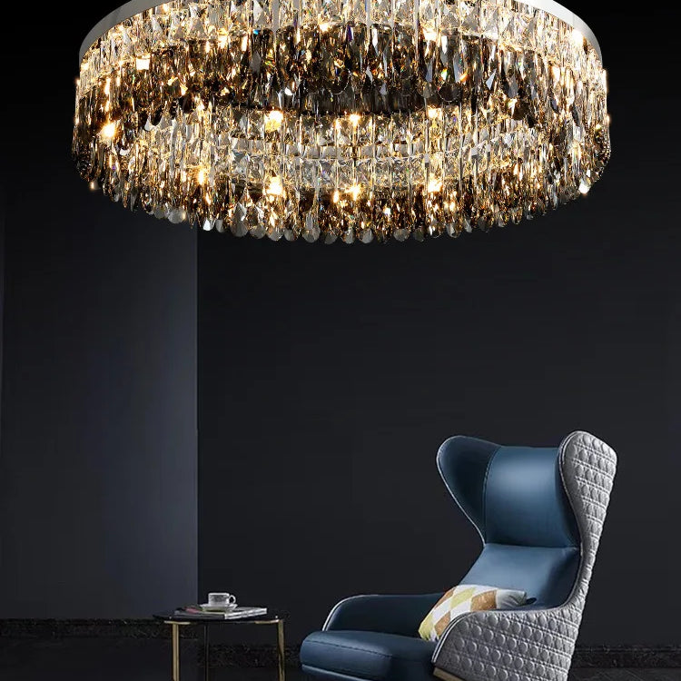 Nordic Simple Modern Crystal Ceiling Lamp - Chrome Silver Finish For Living Dining And Bedroom