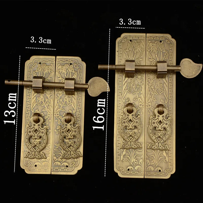 Retro Chinese-Style Antique Copper Brass Shade Carved Door Handles (13cm/16cm) Handles