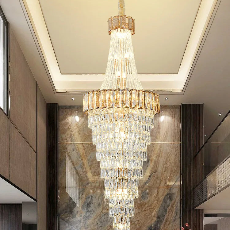 Large Modern Crystal Chandelier For Staircase Luxury Amber Smoky Gray Home Decor Hanging Light