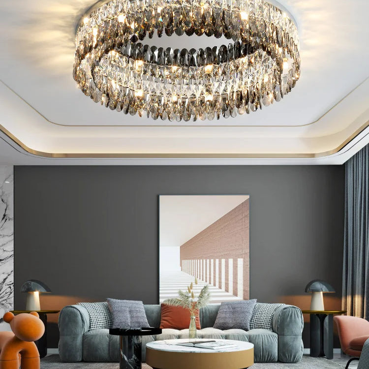 Nordic Simple Modern Crystal Ceiling Lamp - Chrome Silver Finish For Living Dining And Bedroom