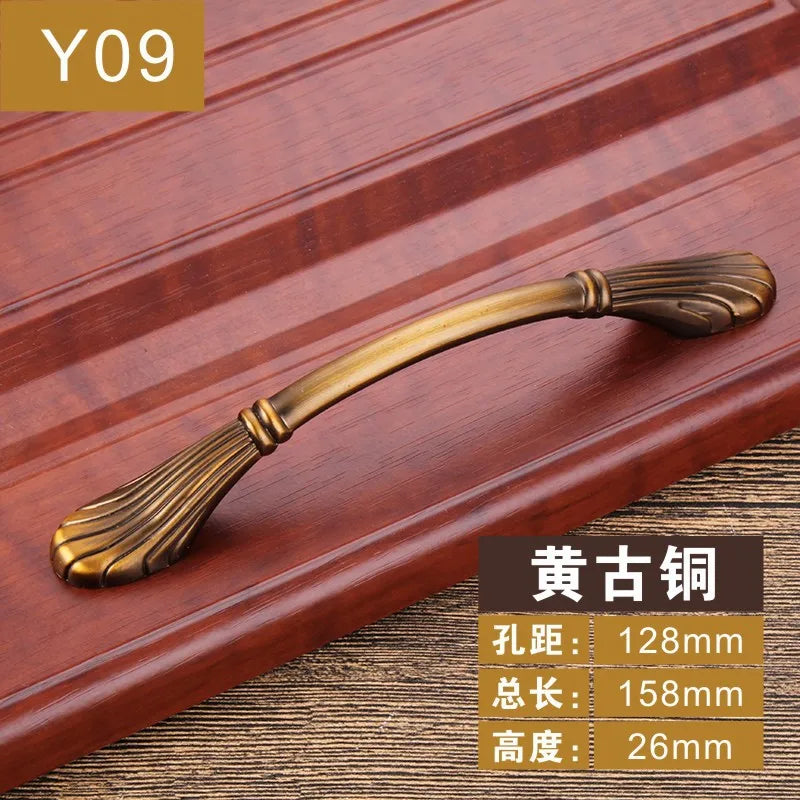 Antique Yellow Bronze Cabinet Handles - Brushed Vintage Drawer Pulls for Kitchen and Wardrobe Doors Y09 128mm Handles