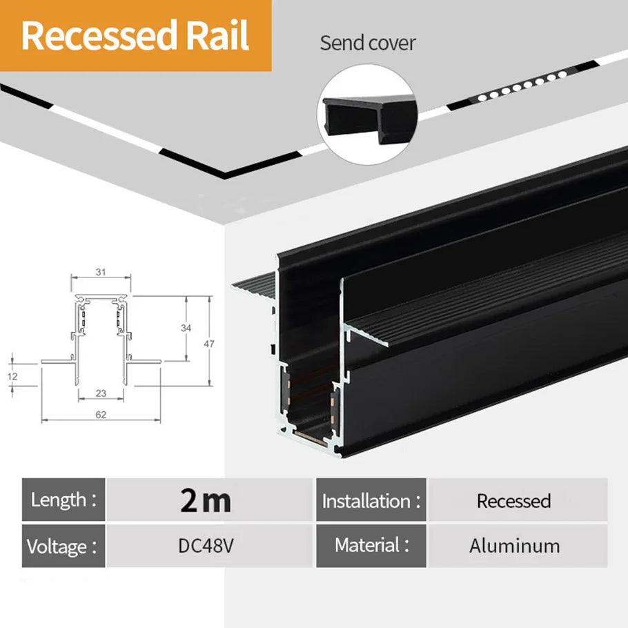 Tarck Only - 2m Magnetic Rail Linear Track Lighting Accessories - Ceiling Magnet Track Kits 2M recessed rail A / CHINA