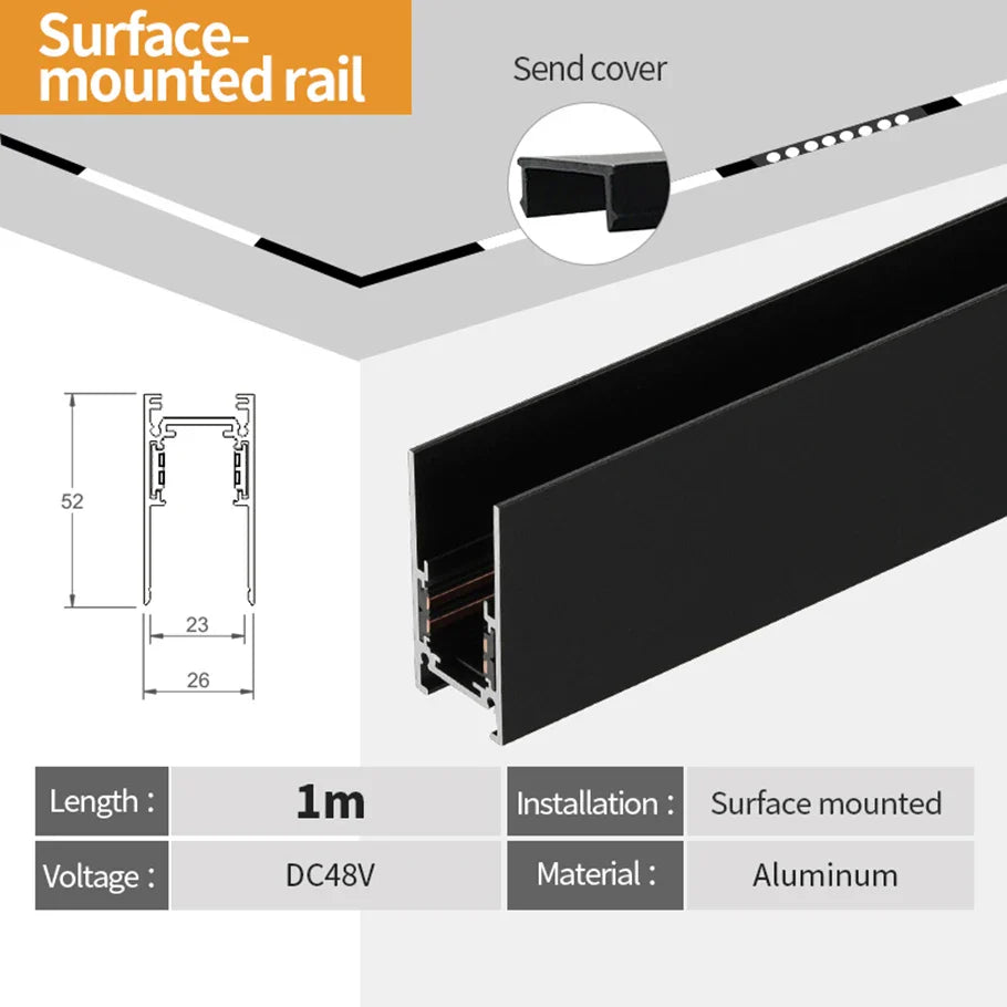 Tarck Only - 2m Magnetic Rail Linear Track Lighting Accessories - Ceiling Magnet Track Kits 1M surface rail / CHINA