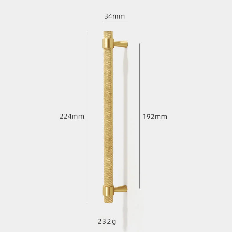 Solid Brass Knurled Furniture Handles – Textured Cabinet Knobs and Wardrobe Pull Bars 224mm Handles