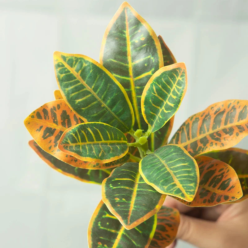 Dlight Decor 41cm Banyan Ficus Palm Branch with Codiaeum Leaves