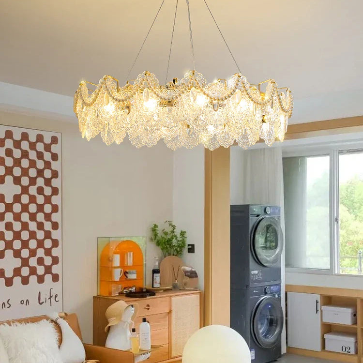 Elegant French Light Luxury Glass Chandelier - Modern Golden Rectangular Dining Room And Living