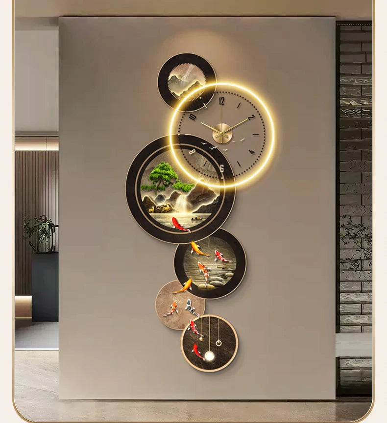 Dlight Decor Nine Fish Clock Wall Light Mural Wall Art