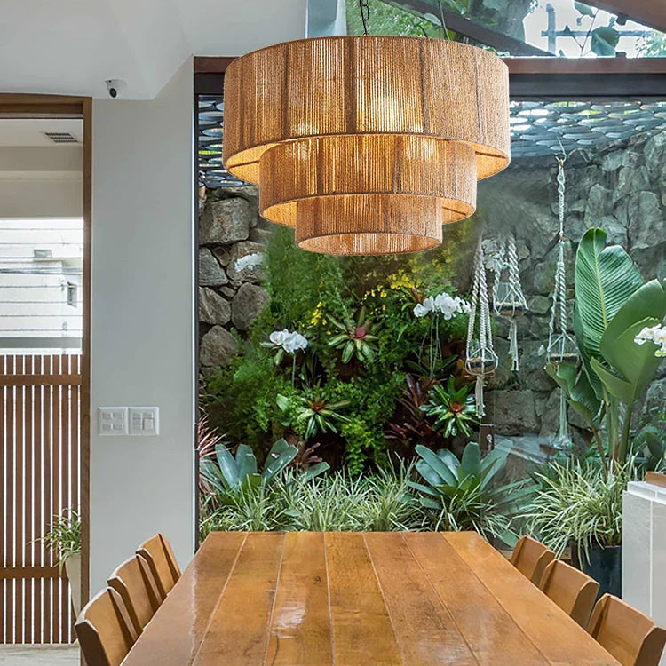 Bohemian Retro Chandelier - Handmade Rattan Pendant Lamps For Creative Country - Style Decor Lights
