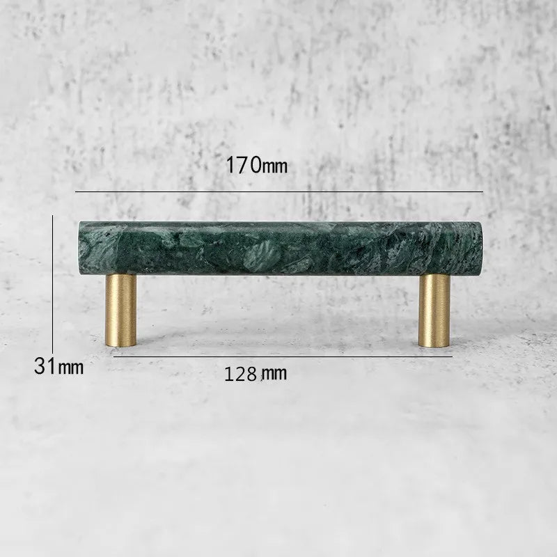 Green and White Marble Cabinet Handle – Luxury Natural Stone Drawer Pulls with Brass Base (50mm-200mm) green 170mm