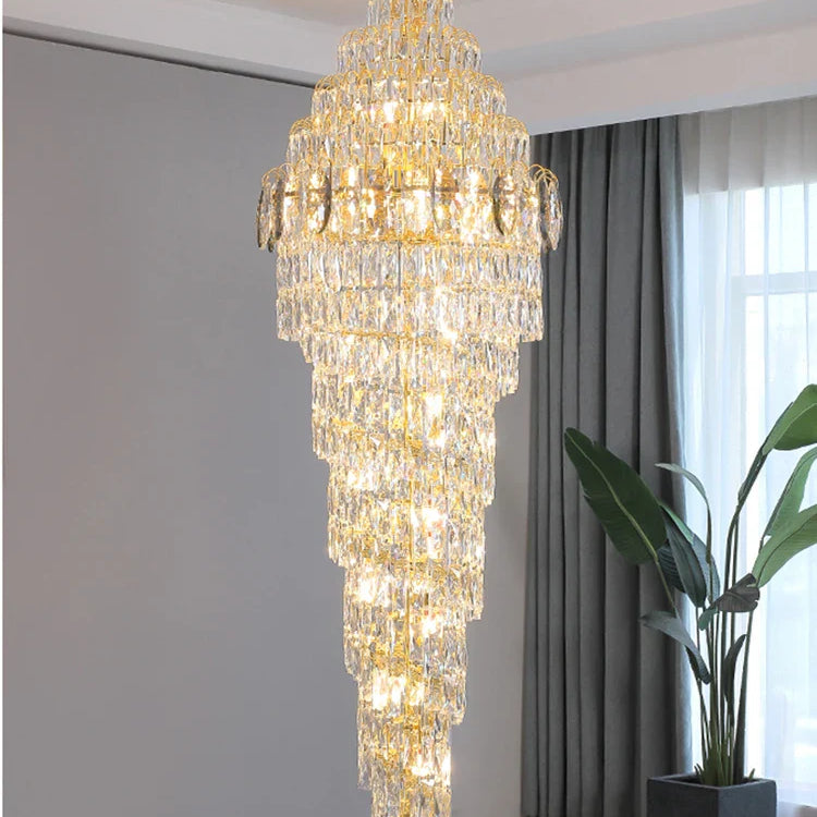 Modern Luxury Staircase Chandelier - Golden Elegance With Crystal Accents For Duplex Buildings High