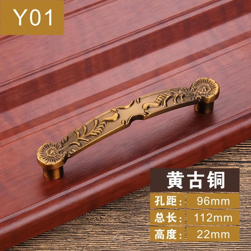 Antique Yellow Bronze Cabinet Handles - Brushed Vintage Drawer Pulls for Kitchen and Wardrobe Doors Y01 96mm Handles