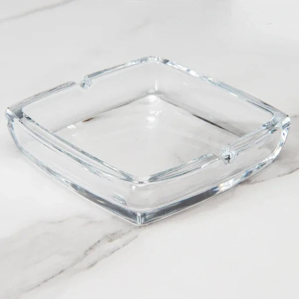 Dlight Decor Classic Square Crystal Glass Ashtray Transparent Smoke Tray for Home Bar & Office transparent