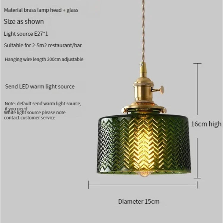 Vintage Brass Green Glass Pendant Light - Illuminate Your Dining Room Bar Or Bedroom With