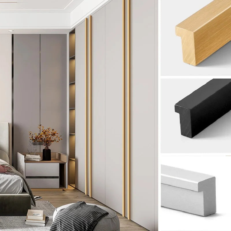 Modern Long T-Bar Aluminum Cabinet Handles – Brushed Gold Silver and Black Pulls for Drawers and Cupboards (700-1200mm)