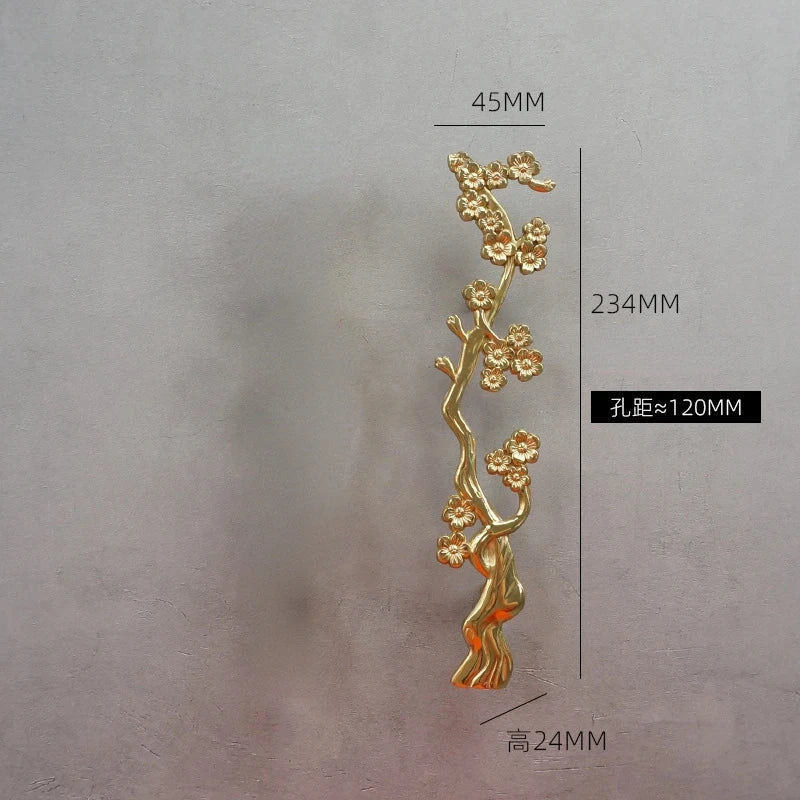 Solid Brass Plum Tree Branch Handles – New Chinese Style Cabinet and Wardrobe Pulls (120mm) Plum blossom-right / 1
