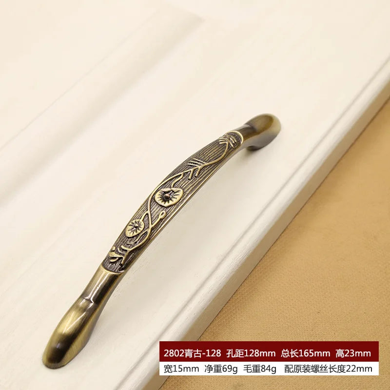 Retro Bronze Cabinet Handles - Antique Metal Kitchen Door Pulls and Wardrobe Knobs 128mm 2802-128mm Handles