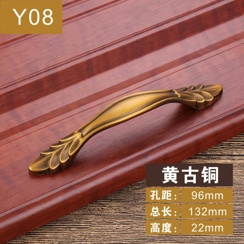 Antique Yellow Bronze Cabinet Handles - Brushed Vintage Drawer Pulls for Kitchen and Wardrobe Doors Y08 96mm Handles