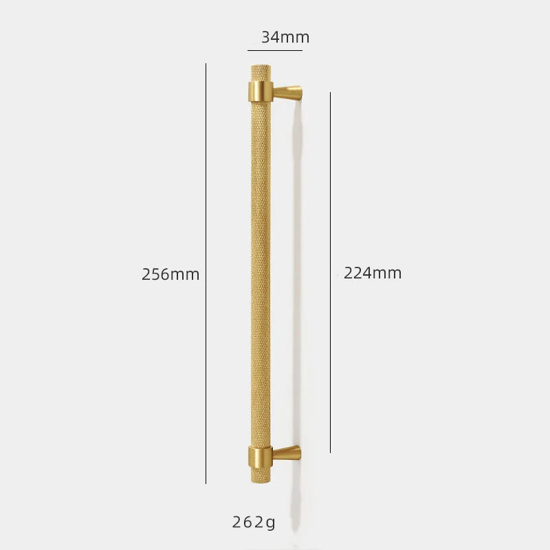 Solid Brass Knurled Furniture Handles – Textured Cabinet Knobs and Wardrobe Pull Bars 256mm Handles