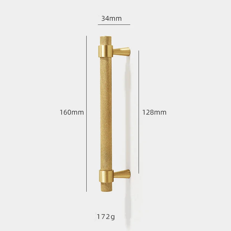 Solid Brass Knurled Furniture Handles – Textured Cabinet Knobs and Wardrobe Pull Bars 160mm Handles