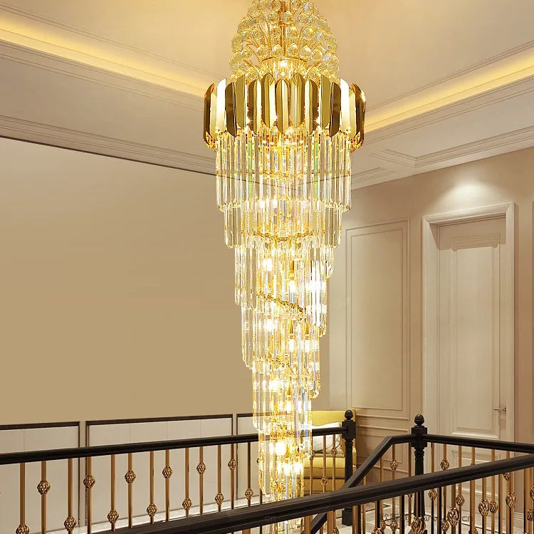 Luxurious Interior Hall Stairwell Golden Chandelier - Modern Elegance With Clean Crystal Ball