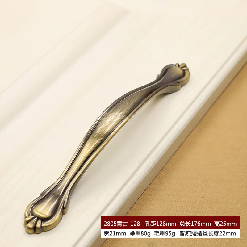 Retro Bronze Cabinet Handles - Antique Metal Kitchen Door Pulls and Wardrobe Knobs 128mm 2805-128mm Handles