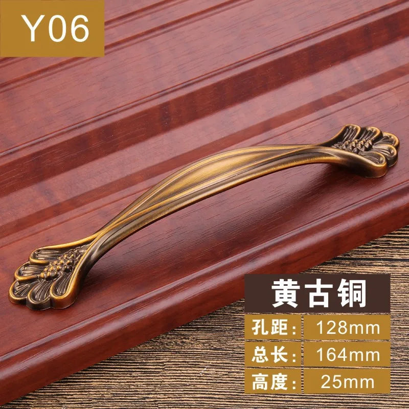 Antique Yellow Bronze Cabinet Handles - Brushed Vintage Drawer Pulls for Kitchen and Wardrobe Doors Y06 128mm Handles