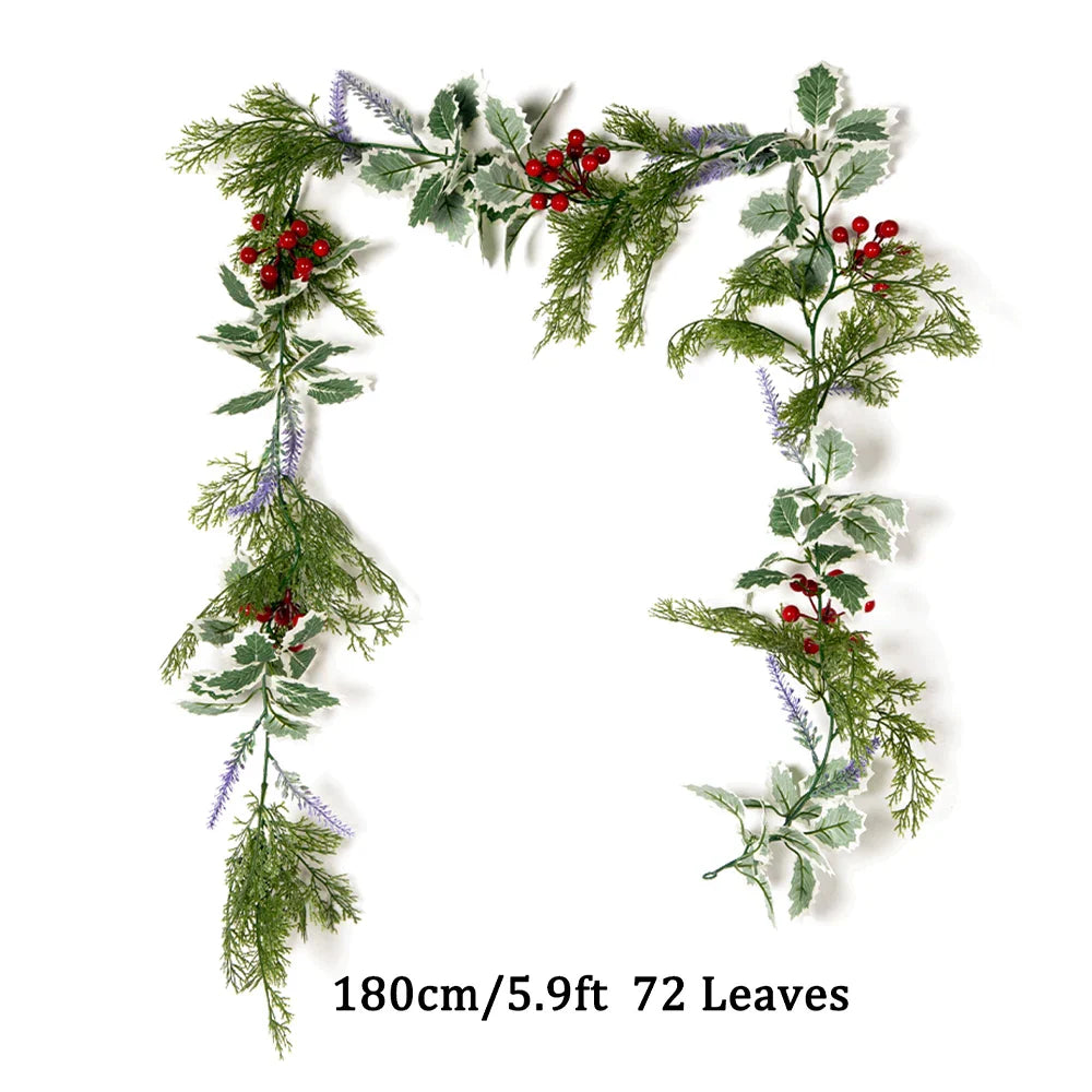 Dlight Decor 180cm Christmas Vine with Pine Leaves and Red Berries 180cm 72Leaves