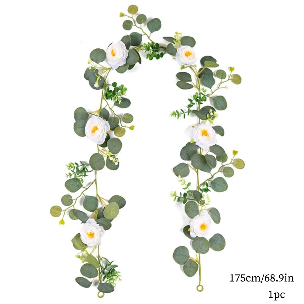 Dlight Decor 180cm Eucalyptus Vine with White Rose Garland 175cm B