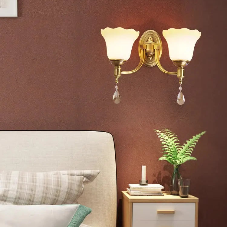 Sophia - European - Style Glass Wall Lamp Warm Living Room Tv Background Bedroom Bedside Double