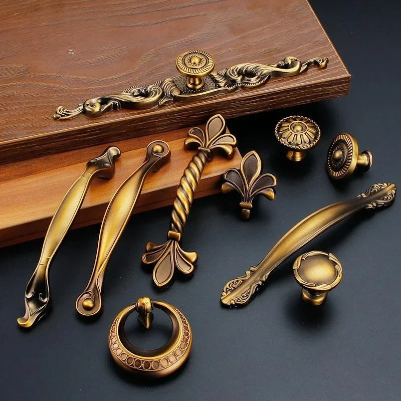 Antique Yellow Bronze Cabinet Handles - Brushed Vintage Drawer Pulls for Kitchen and Wardrobe Doors Handles