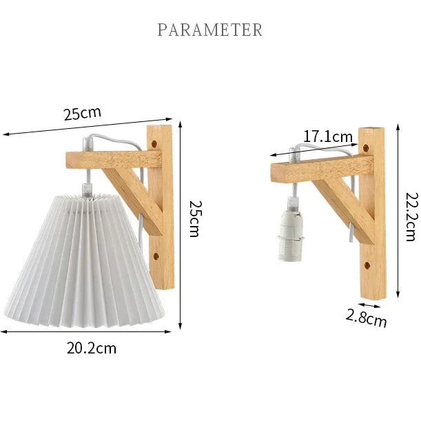 Nordic Pleated Solid Wood Wall Lamp With Plug - Simple And Stylish Lighting For Bedroom Bedside