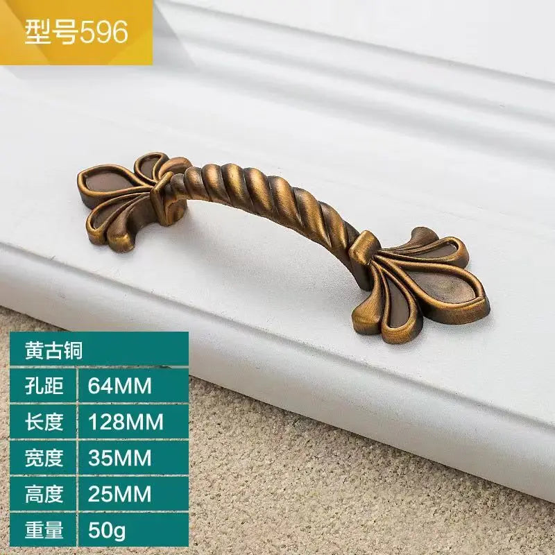 Antique Yellow Bronze Cabinet Handles - Brushed Vintage Drawer Pulls for Kitchen and Wardrobe Doors 596 64mm Handles
