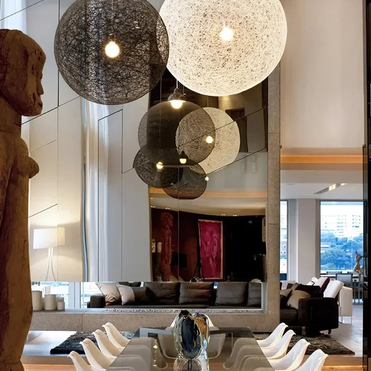 Nordic Rattan Weaving Spherical Chandelier Led Pendant Lights For Living Room Loft Hanging Lamp