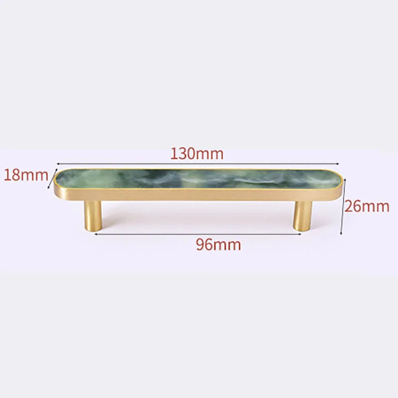 Brass and Acrylic Cabinet Handles – Colorful European Wardrobe Pulls for Furniture (96/128mm Hole Distance) 130mm D