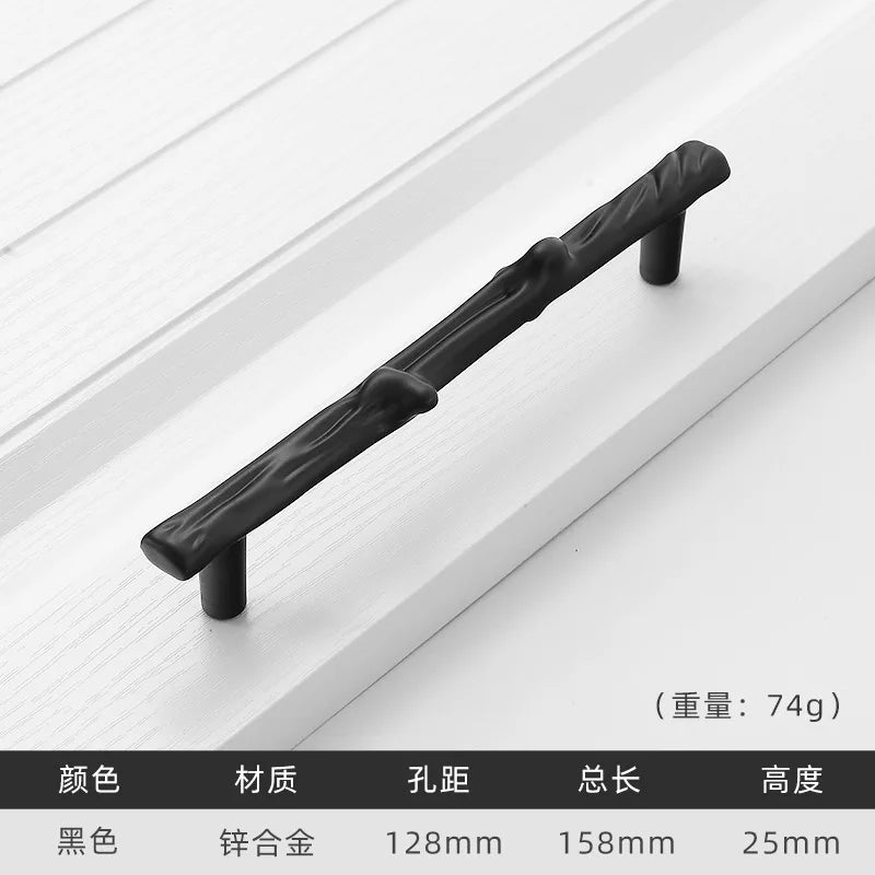Antique Tree Pole Kitchen Drawer Handles - Zinc Alloy Cabinet Knobs in Bronze Gold and Black Black 128mm Handles