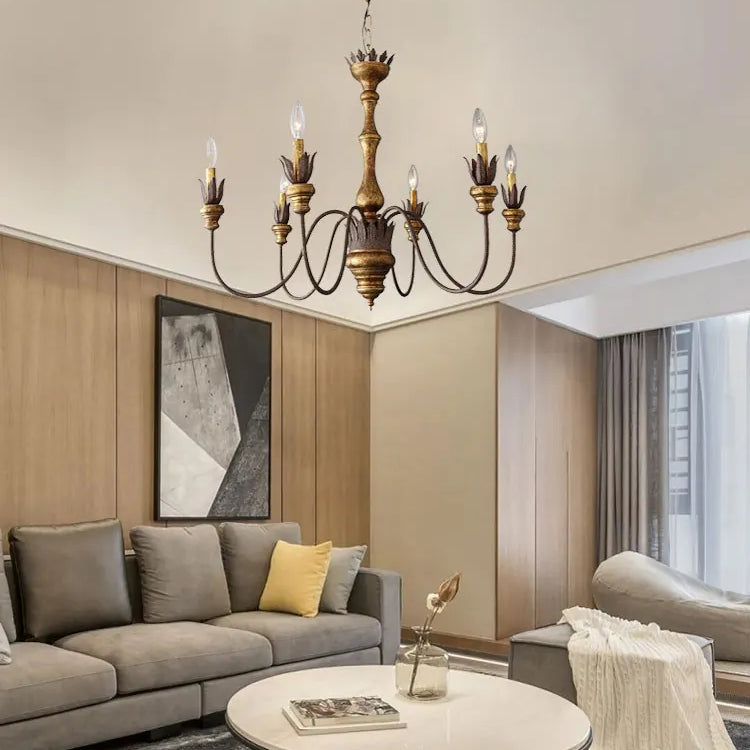 Vintage 6 - Head Wooden Pendant Lamp - French Chandelier Light For Living Room Bedroom And Dining