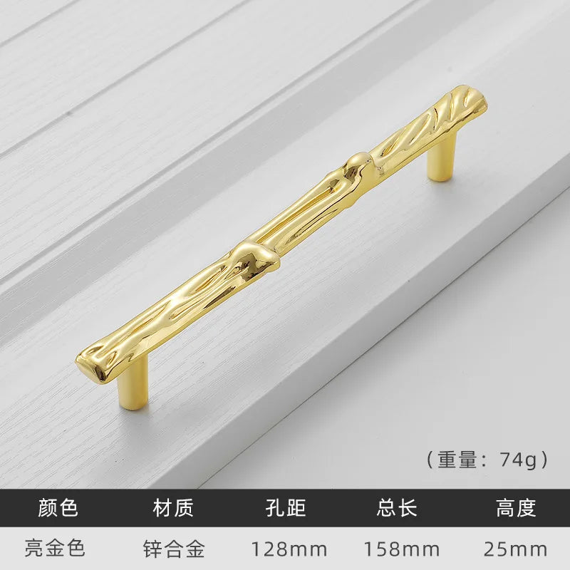 Antique Tree Pole Kitchen Drawer Handles - Zinc Alloy Cabinet Knobs in Bronze Gold and Black Bright gold 128mm Handles