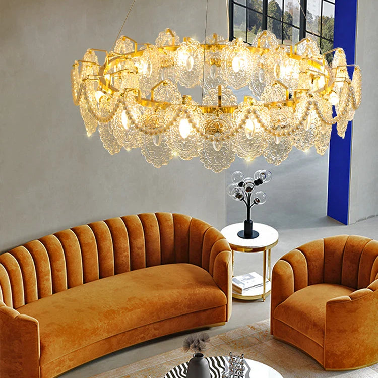 Elegant French Light Luxury Glass Chandelier - Modern Golden Rectangular Dining Room And Living