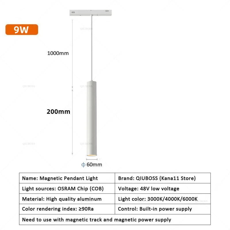 Modern Magnetic Track Lights - Embedded LED Spotlight Downlight 1pc 9W Pendant Lamp / Cold light 6000K ceiling light