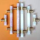 Natural Marble and Crystal T-Bar Cabinet Handles – Modern Brass Knobs for Kitchen Dresser and Furniture Pulls Handles